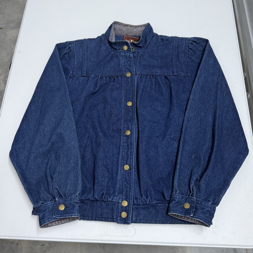 Sergio Valente Denim Jacket Womens M Blue Excellent Vintage Bomber Snap Front